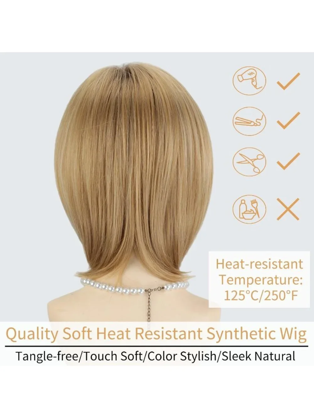 Women's Golden Blonde 12 Inch Mid Length Heat Synthetic Straight Layered Bob Wig